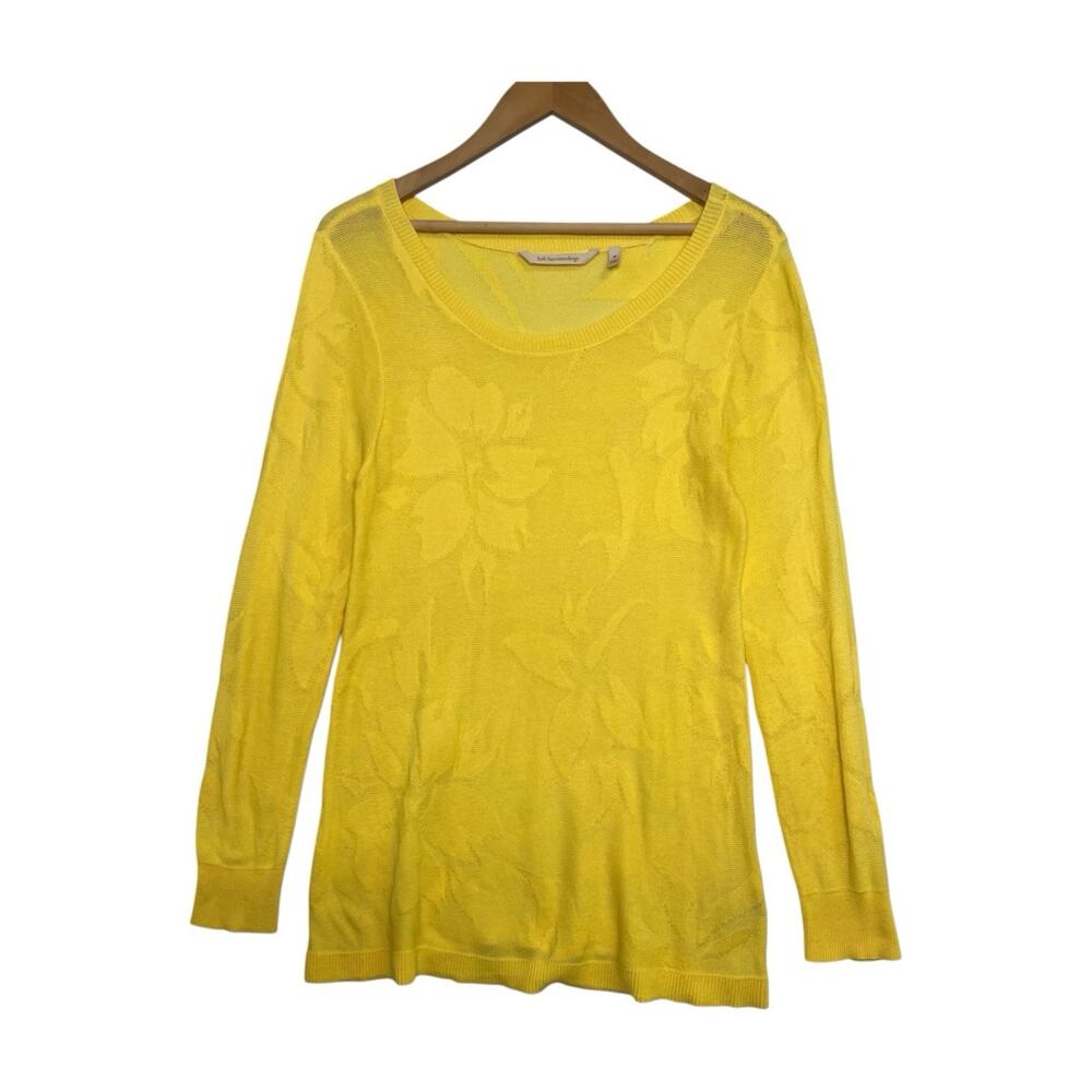 Soft Surroundings Sweater Womens Medium Yellow Floral Lightweight Coastal Spring